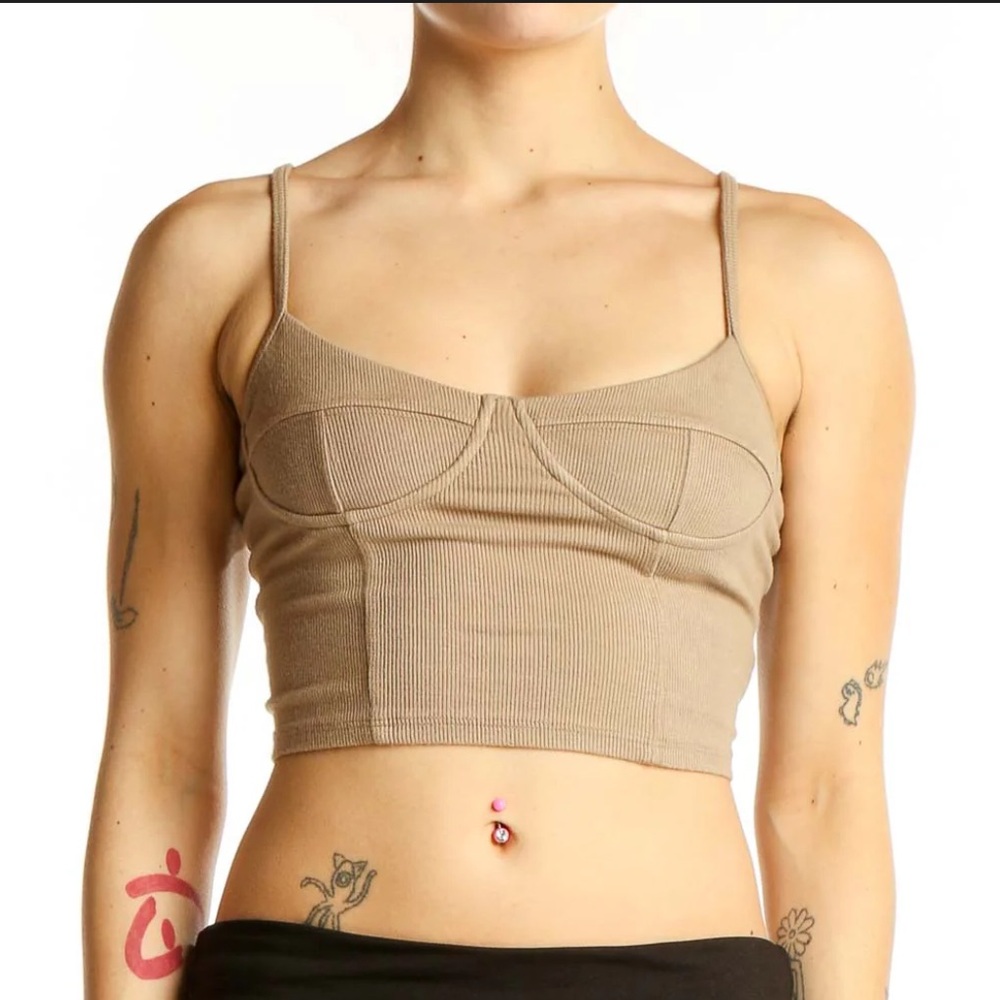 Joah Brown Ribbed Bustier Crop Top